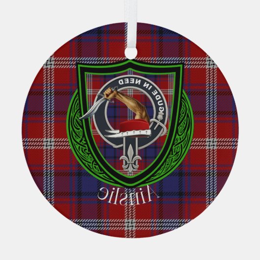 Ainslie Scottish Clan Tartan & Crest Glas Ornament (Achterkant)