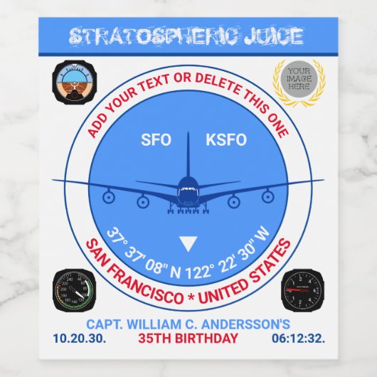 Air Captain is jarig. Grappig, volledig Wijn Etiket (Enkel label)