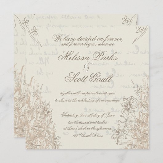 Air, Fraîche, Crème, Mariage Vintage Invitation (Devant / Derrière)