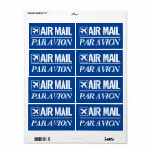 Air Mail / Par Avion grand bleu marine étiquettes (Feuille entière)