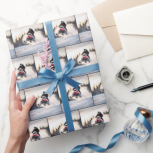 Airborne sneeuwscooter in sneeuwwolk cadeaupapier