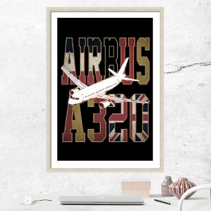 Airbus a320 Jetliner. Vintage Europese Vlaggen Foto Afdruk