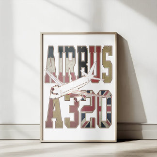 Airbus A320 straalvliegtuig. Vintage Europese vlag Poster