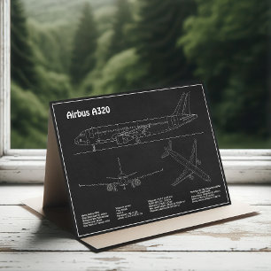 Airbus A320 - Tekening vliegtuig blueprint Platteg Bedankkaart
