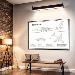 Airbus A320 - Tekening vliegtuigblauwdruk Plannen  Poster
