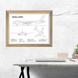 Airbus A320 - Tekening vliegtuigbouwplanplannen BD Foto Afdruk
