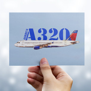 Airbus a320 vliegtuig aquarel tekening briefkaart