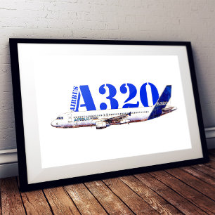 Airbus A320 vliegtuig aquarel tekening Profiel Poster