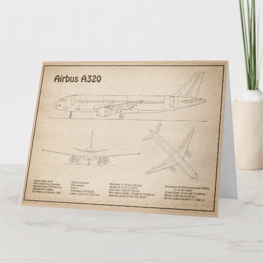 Airbus A320 - Vliegtuigblauwdruk-tekentafels SD Bedankkaart (Voorkant)