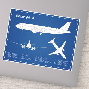 Airbus A320 - Vliegtuigblauwdruktekeningen ABD Sticker
