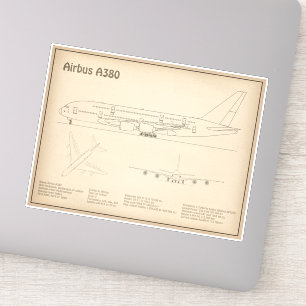 Airbus A380 - Vliegtuig Blauwdruk Tekenplannen SD Sticker