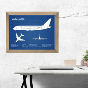 Airbus a380 - Vliegtuigblauwdruktekeningen ABD Foto Afdruk