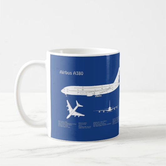 Airbus a380 - Vliegtuigblauwdruktekeningen ABD Koffiemok (Links)