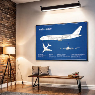 Airbus a380 - Vliegtuigblauwdruktekeningen ABD Poster
