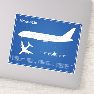Airbus a380 - Vliegtuigblauwdruktekeningen ABD Sticker
