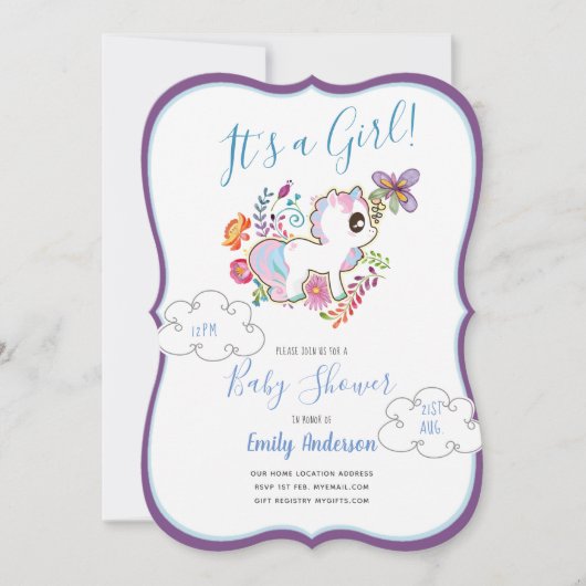 Aire de jeu Unicorn - Invitations de douche pour b (Devant)