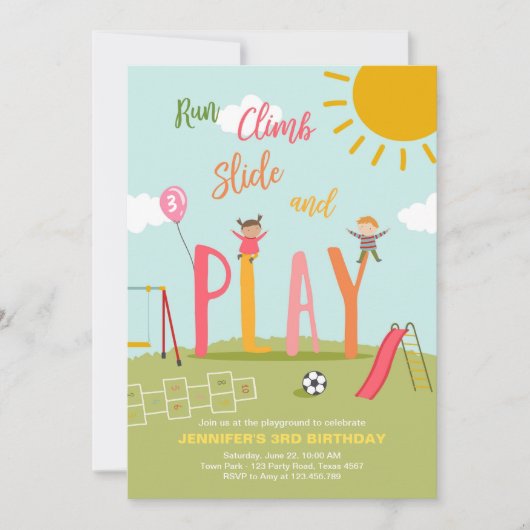Aire De Jeux Anniversaire Fête Invitation Dans Le  (Devant)