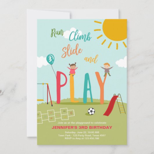 Aire De Jeux Anniversaire Fête Invitation Dans Le  (Devant)