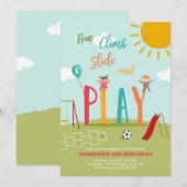 Aire De Jeux Anniversaire Fête Invitation Dans Le  (Devant / Derrière)