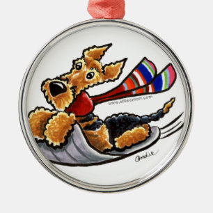 Aire-Sledding Airedale Terrier Metalen Ornament