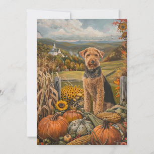 Airedale Autumn Harvest Thanksgiving Dog Feestdagenkaart