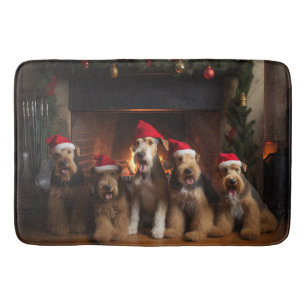 Airedale bij de Haard Kerstmis Badmat