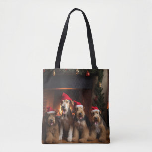 Airedale bij de Haard Kerstmis Draagtas