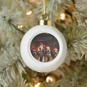 Airedale bij de open haard Kerstmis Keramische Bal Ornament