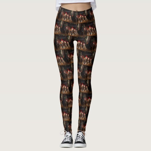 Airedale bij de open haard Kerstmis Leggings (Voorkant)