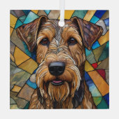 Airedale Dog "Glas in lood" Glas Ornament (Achterkant)