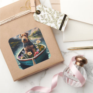 Airedale Dog op een peddel: een Schilderachtig avo Vierkante Sticker