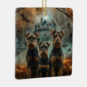 Airedale Halloween Nacht Hondendelicie Keramisch Ornament