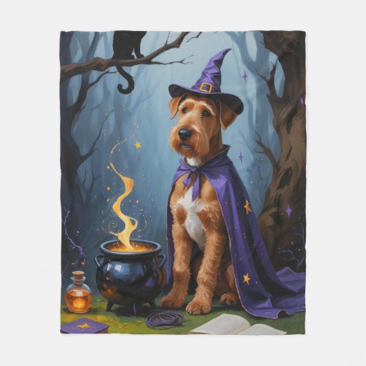 Airedale hond grillig Halloween schilderij Fleece Deken (Voorkant)