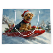 Airedale Hond in Sledge Laat het Sneeuw Kerstmis Groot Cadeauzakje (Voorkant)