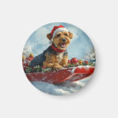 Airedale Hond in Sledge Laat het Sneeuw Kerstmis Magneet (Voorkant)