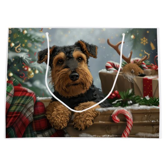 Airedale Hond Kerstfeest Groot Cadeauzakje (Voorkant)