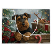 Airedale Hond Kerstfeest Groot Cadeauzakje (Achterkant)