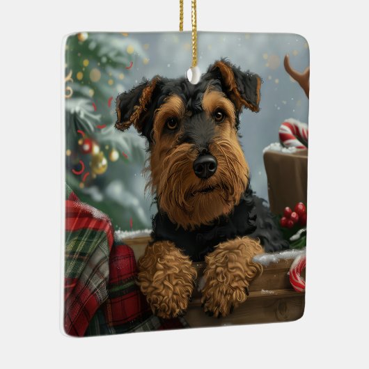 Airedale Hond Kerstfeest Keramisch Ornament (Rechts)