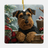 Airedale Hond Kerstfeest Keramisch Ornament (Voorkant)