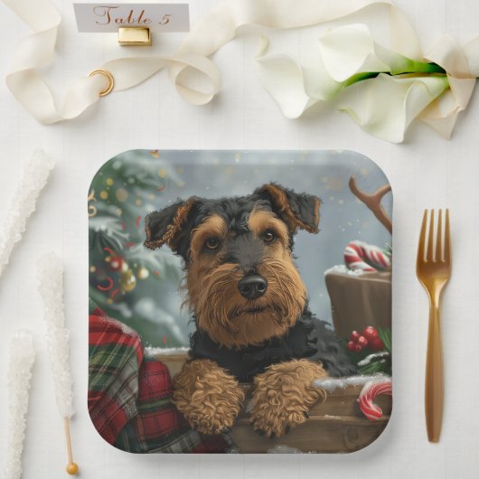 Airedale Hond Kerstfeest Papieren Bordje (Huwelijk)
