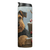 Airedale Hond Kerstfeest Thermosbeker (Geroteerd rechts)