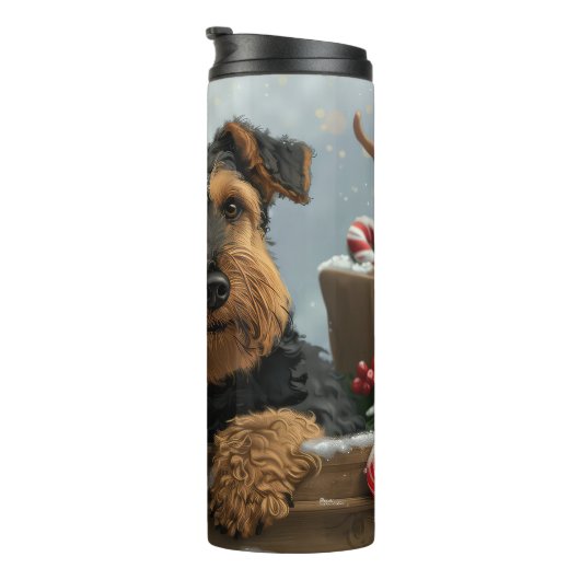 Airedale Hond Kerstfeest Thermosbeker (Geroteerd rechts)