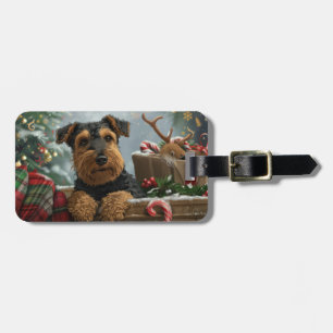 Airedale-hond Kerstfeestviering Bagagelabel