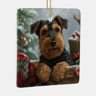 Airedale-hond Kerstfeestviering Keramisch Ornament