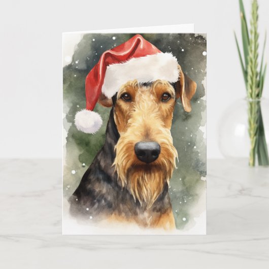 Airedale Hond Kerstmis Santa Paws Feestelijk Bedankkaart (Voorkant)