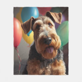 Airedale hond met taart en ballonnen fleece deken (Voorkant)