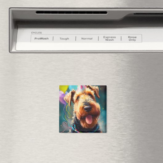 Airedale hond met verjaardagscadeau en pet magneet (Insitu (Vaatwasser))
