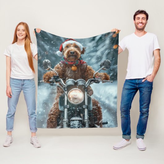 Airedale Hond Rijden Motorfiets Kerstmis Fleece Deken (In situ)
