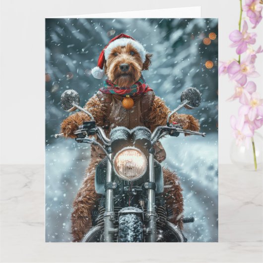 Airedale Hond Rijden Motorfiets Kerstmis Kaart (Orchidee)
