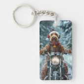 Airedale Hond Rijden Motorfiets Kerstmis Sleutelhanger (Voorkant)